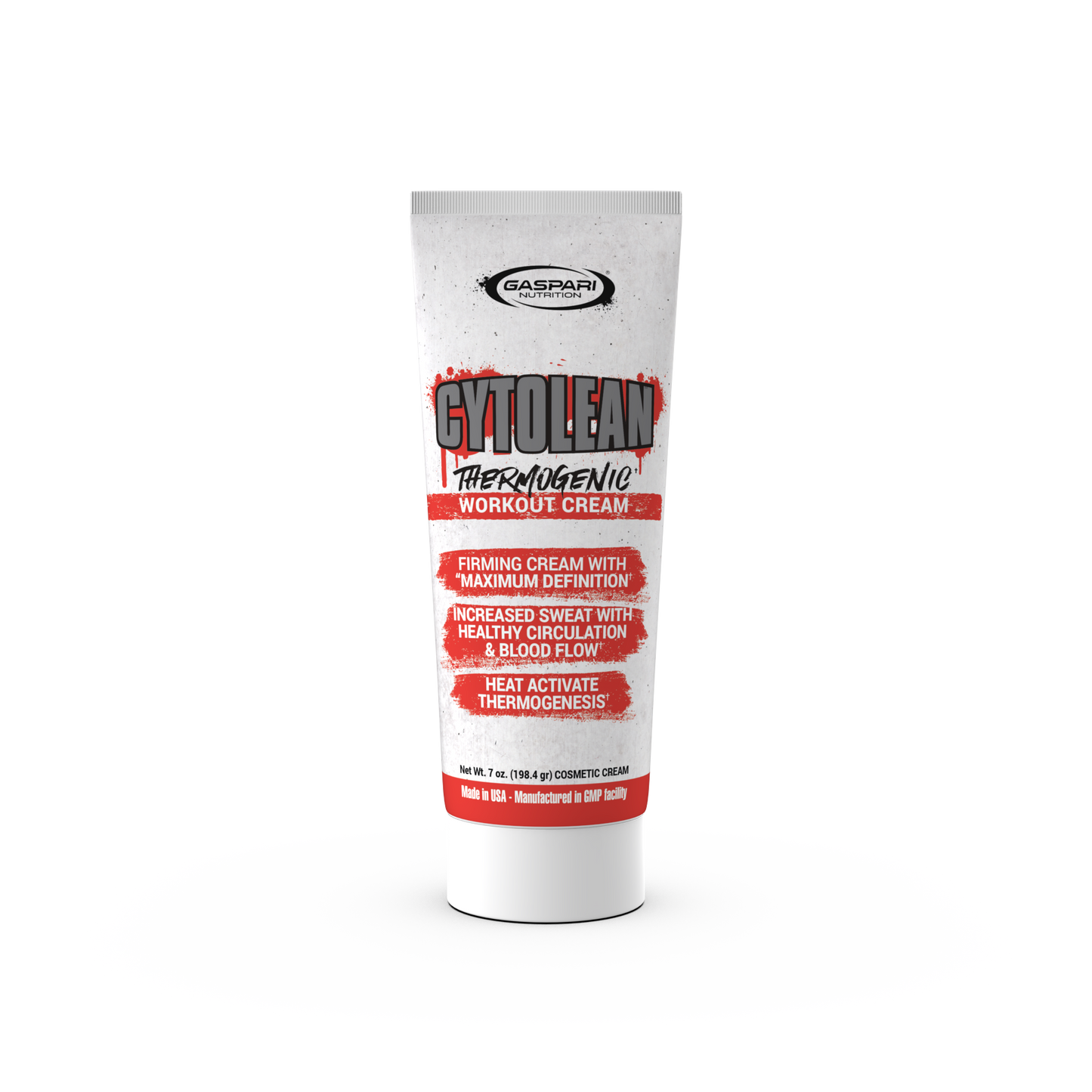 Cytolean Thermogenic Workout Cream tube by Gaspari Nutrition, featuring bold text highlighting its fat-burning and thermogenic properties on a white background.