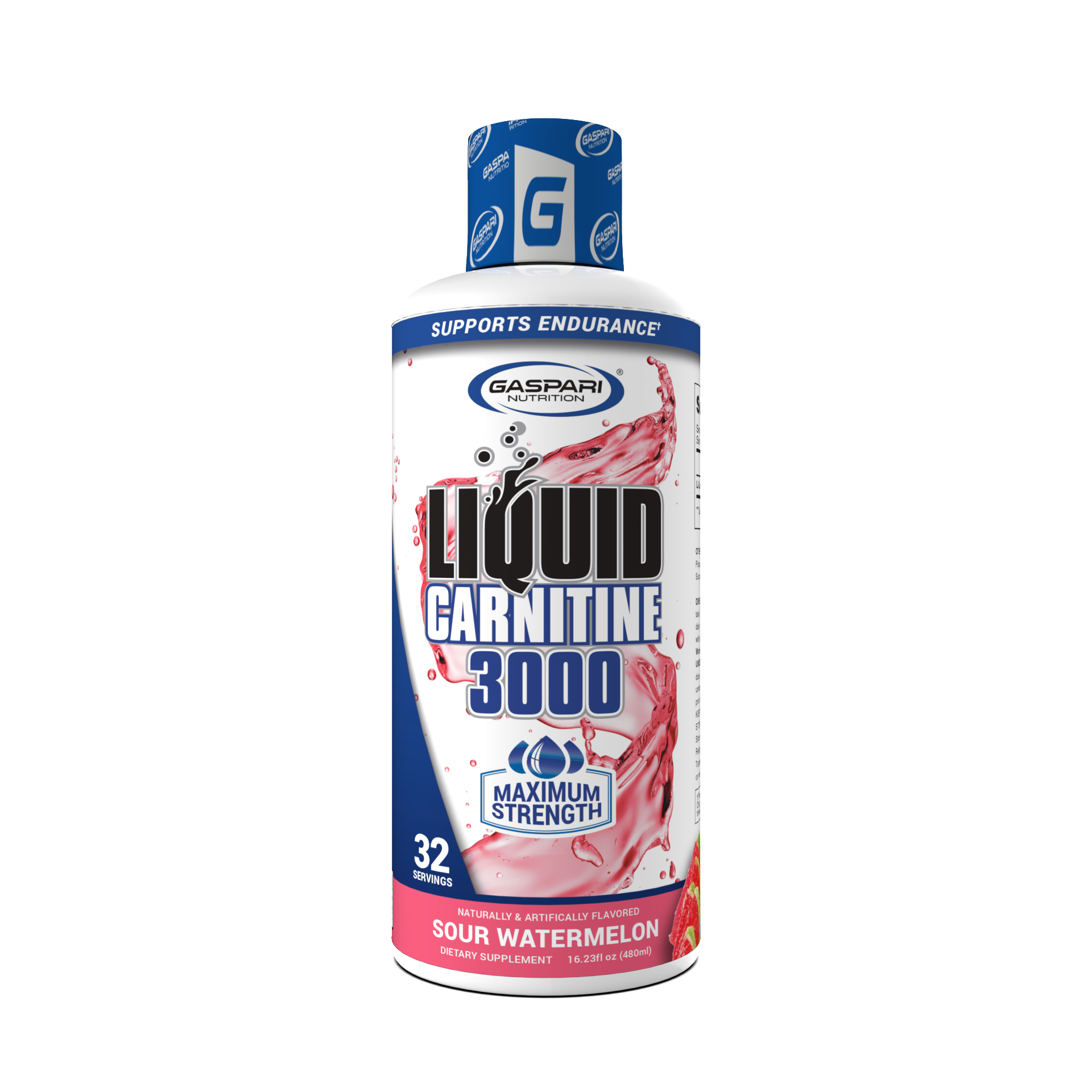 Liquid Carnitine 3000 in sour watermelon flavor by Gaspari Nutrition, offering maximum strength for endurance and recovery.