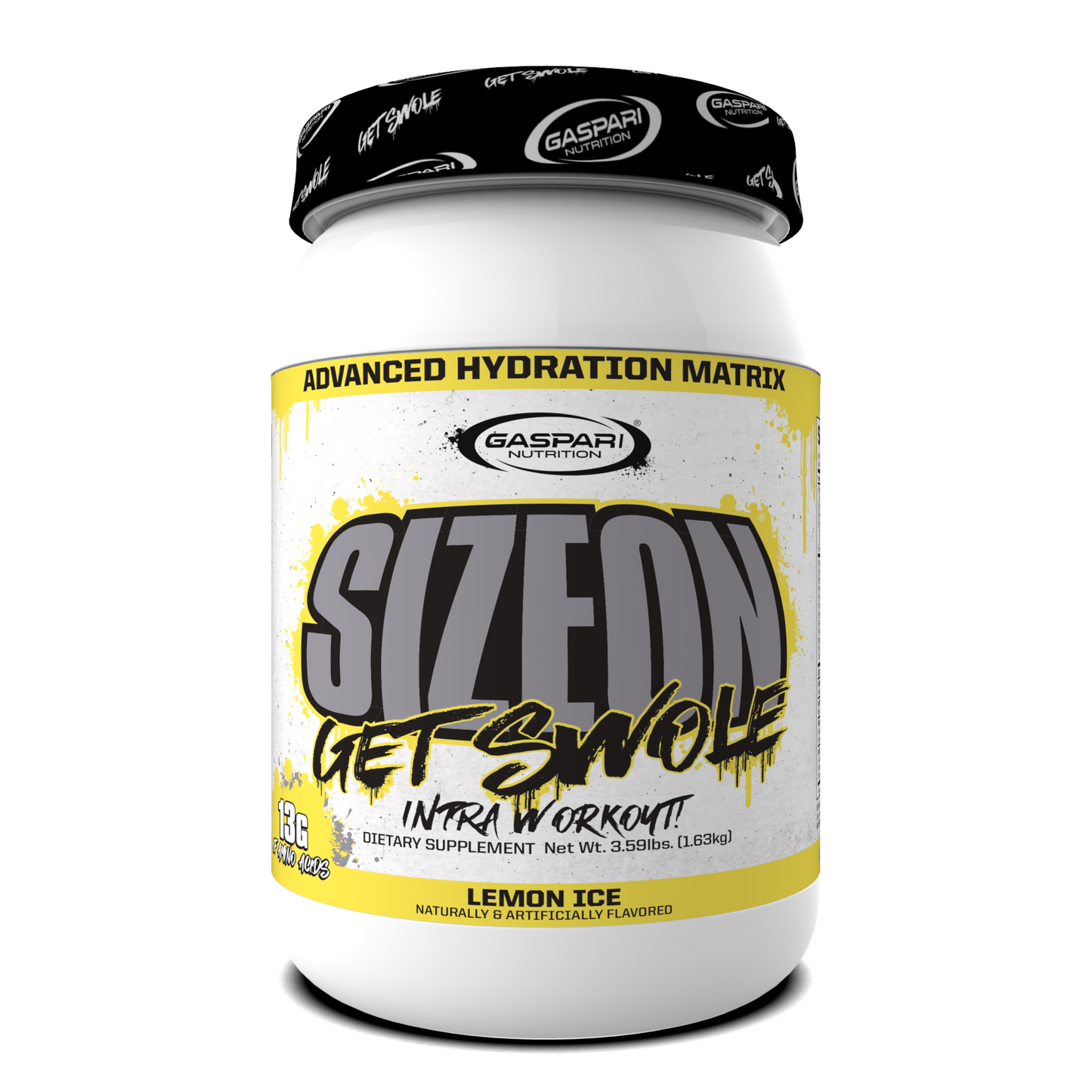 Container of SizeOn Get Swole in Lemon Ice flavor, geared for Intra-Workout fitness enthusiasts.