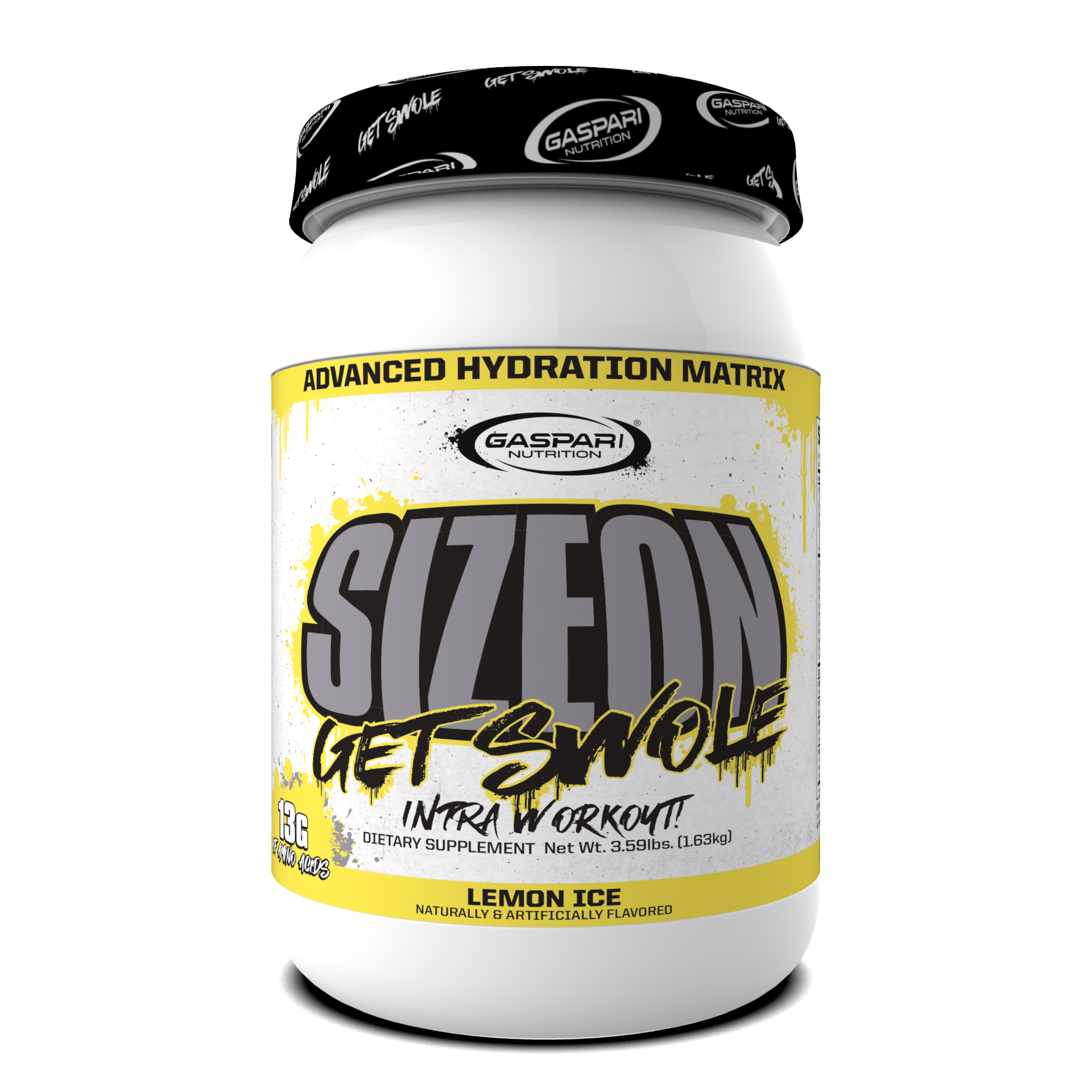 Container of SizeOn Get Swole in Lemon Ice flavor, geared for Intra-Workout fitness enthusiasts.