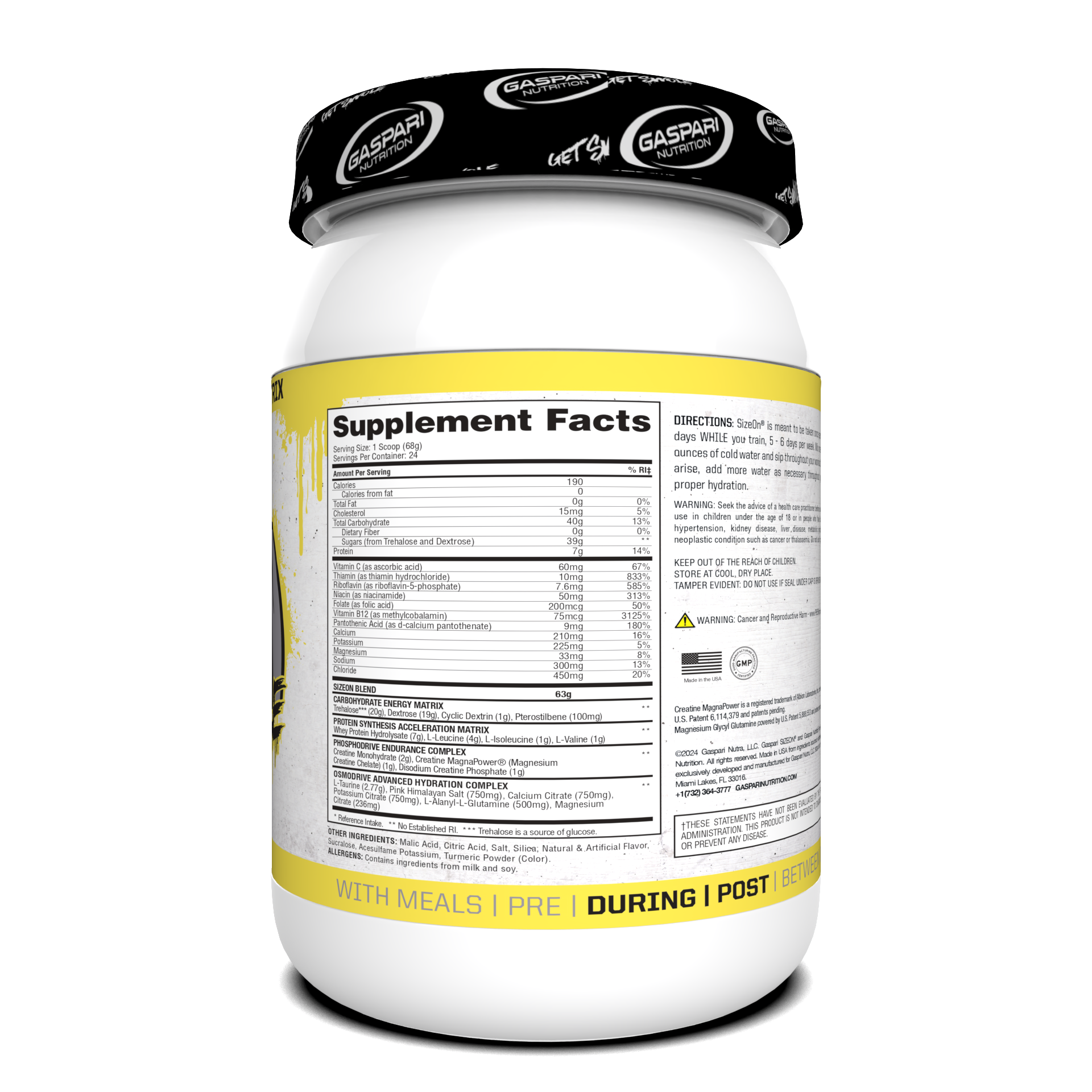 Supplement facts for SizeOn Get Swole Lemon Ice, designed for effective Intra-Workout performance.