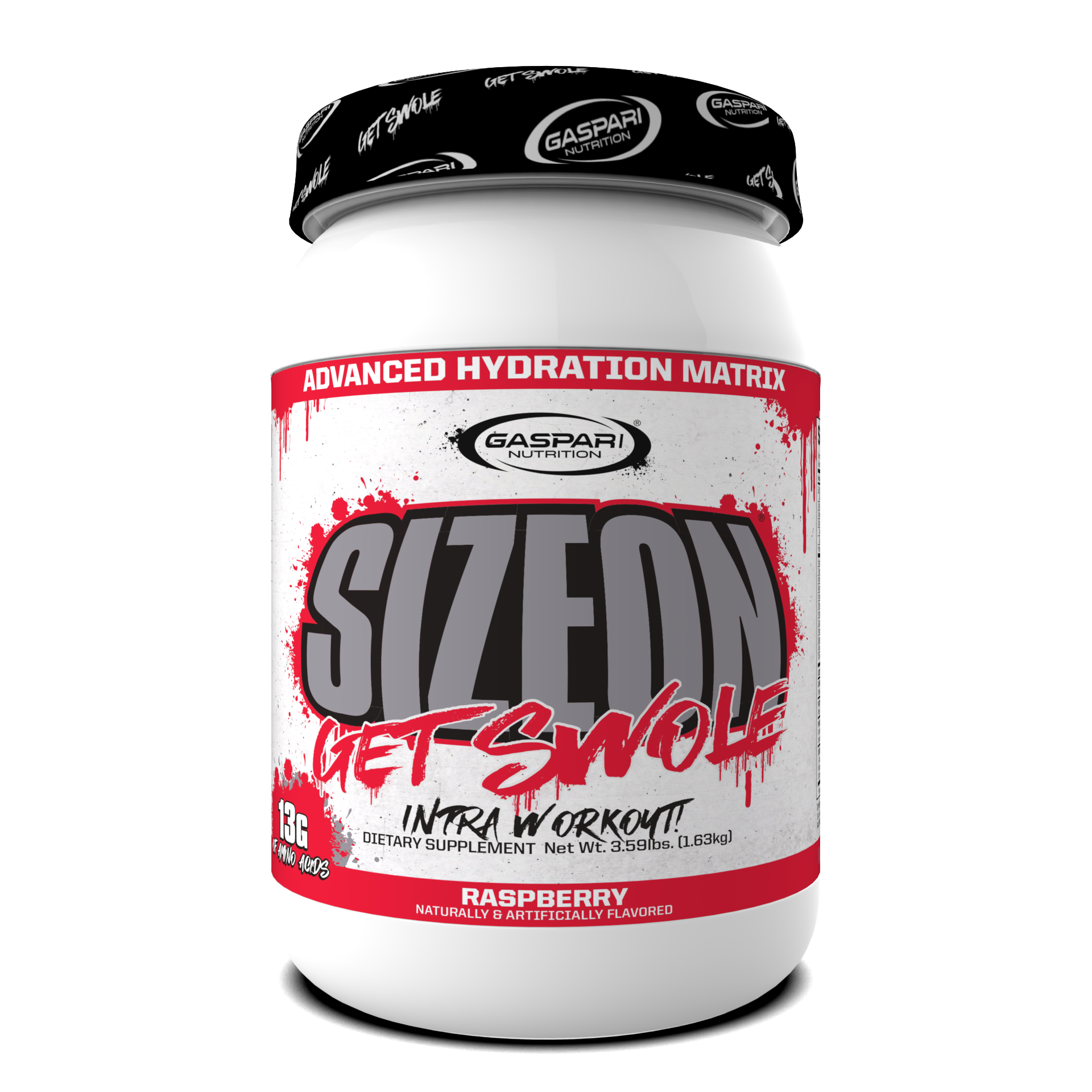 SizeOn Get Swole in Raspberry flavor, designed for delicious Intra-Workout replenishment.