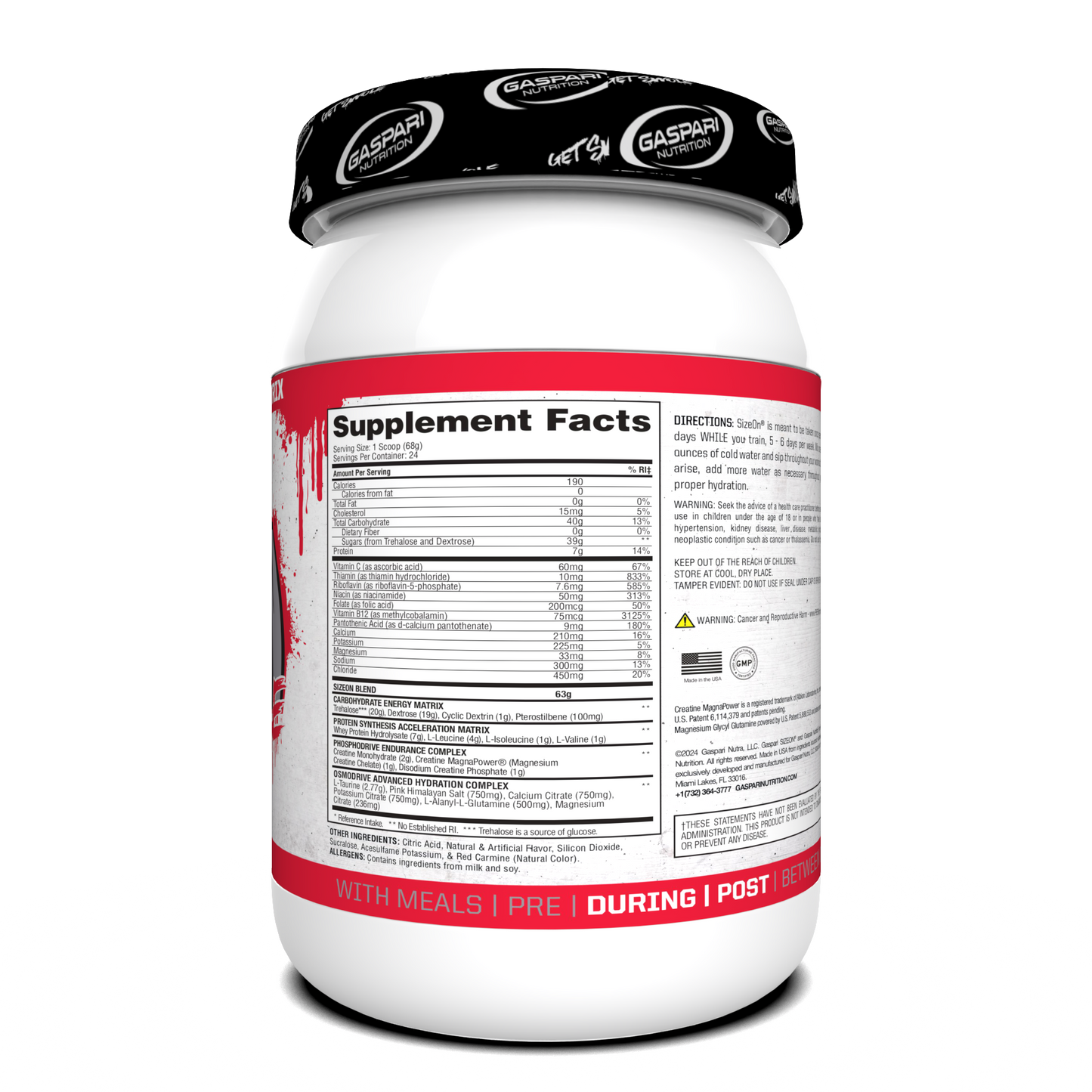 Detailed supplement facts for SizeOn Get Swole Raspberry, formulated for optimal Intra-Workout results.