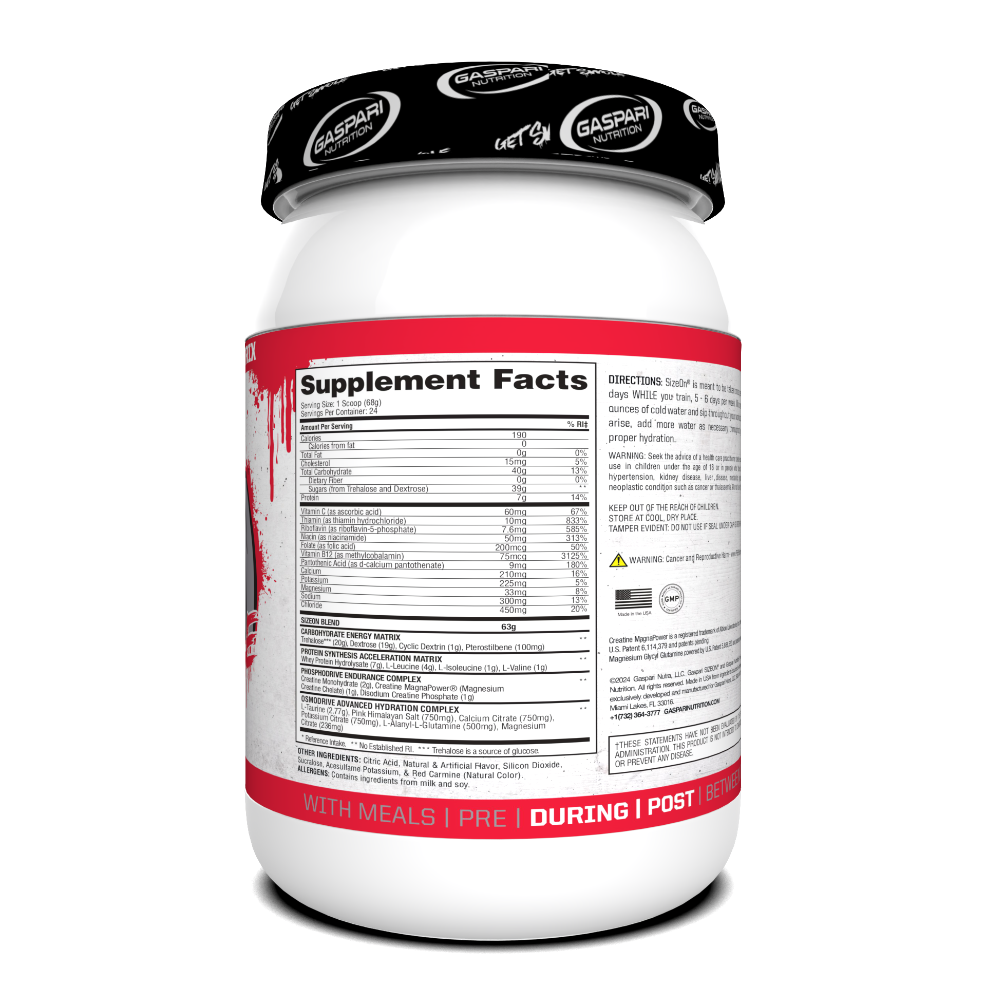 Detailed supplement facts for SizeOn Get Swole Raspberry, formulated for optimal Intra-Workout results.