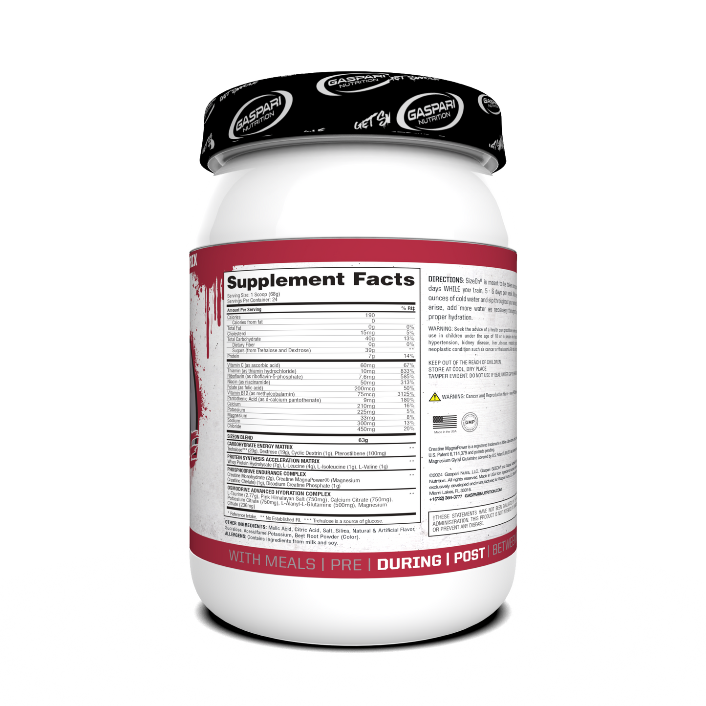 Back view of SizeOn Get Swole container showing supplement facts for Intra-Workout performance.